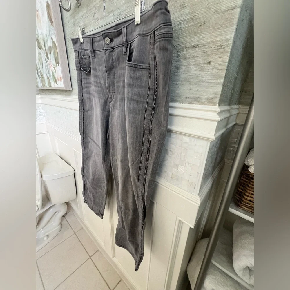 14s 14 short whbm straight embellished jeans gray side stripe beads cropped